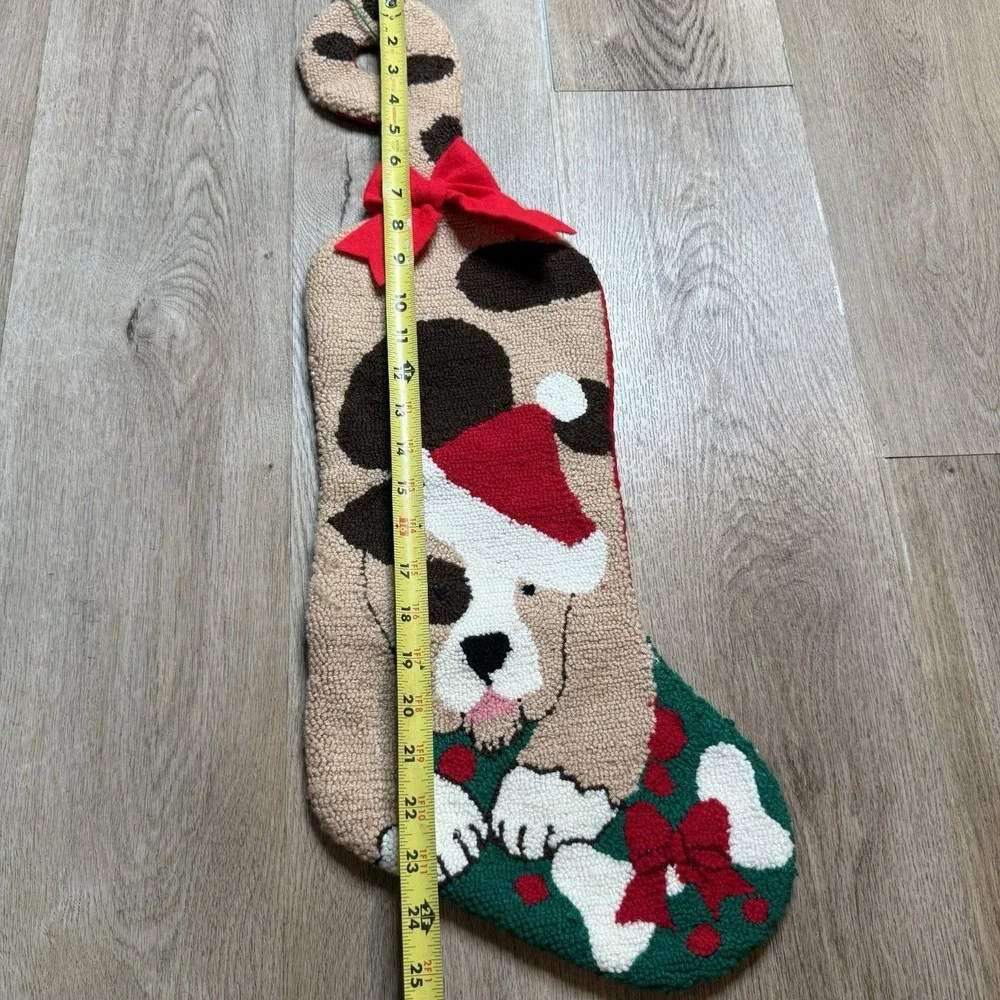 Dog Stocking Hooked Yarn Hanging Christmas Santa‎ Puppy Spot Christmas Pet Bow